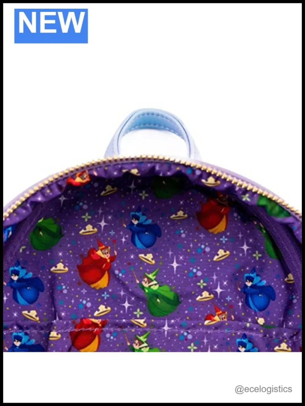 Faux Leather Adjustable Shoulder Bag Satchel with Sleeping Beauty Castle Print